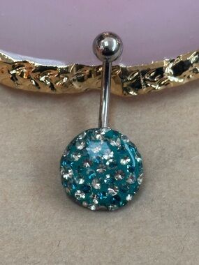 TEAL & CLEAR MULTI GEM NON DANGLE BELLY BUTTON RING NAVEL PIERCING NEW 14G
